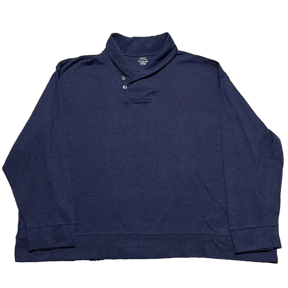 Polo Ralph Lauren Sweater Mens 4XB Big Navy Shawl Collar Pullover Preppy Pony - Picture 3 of 11